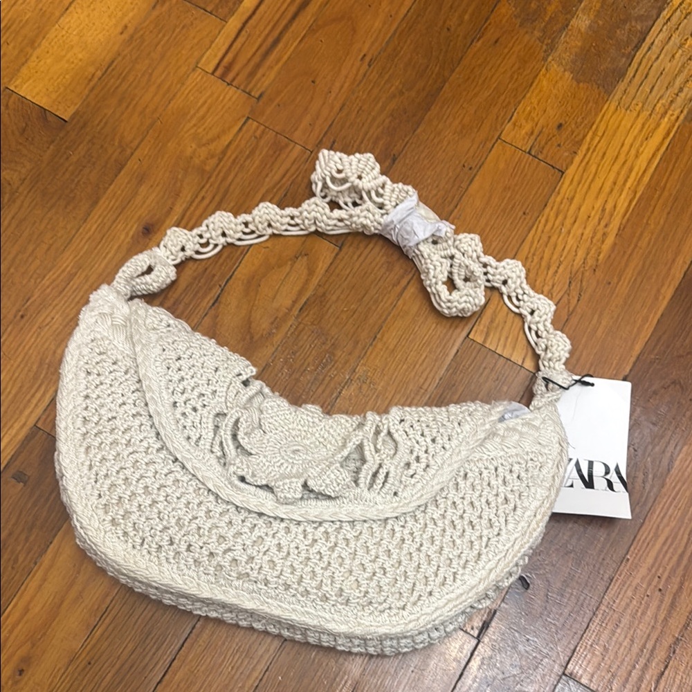 Zara cream Crochet Shoulder Bag